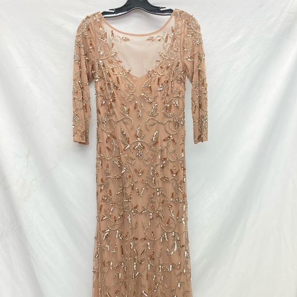 Adrianna Papell beaded Long sleeve rose gold godet dress - Picture 9 of 15